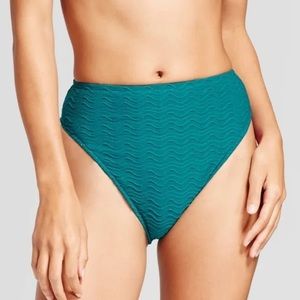 Mossimo High Leg Swim Bikini bottom teal green L NEW